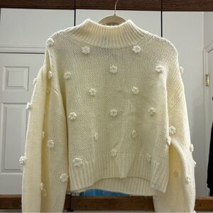 FARM Rio Cream Pom-Pom Turtleneck Sweater